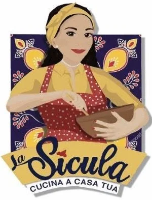 Logo La Sicula: la cuoca con grembiule rosso a pois